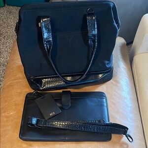 BEIS Black Croc-Embossed Mini Weekender Bag Set